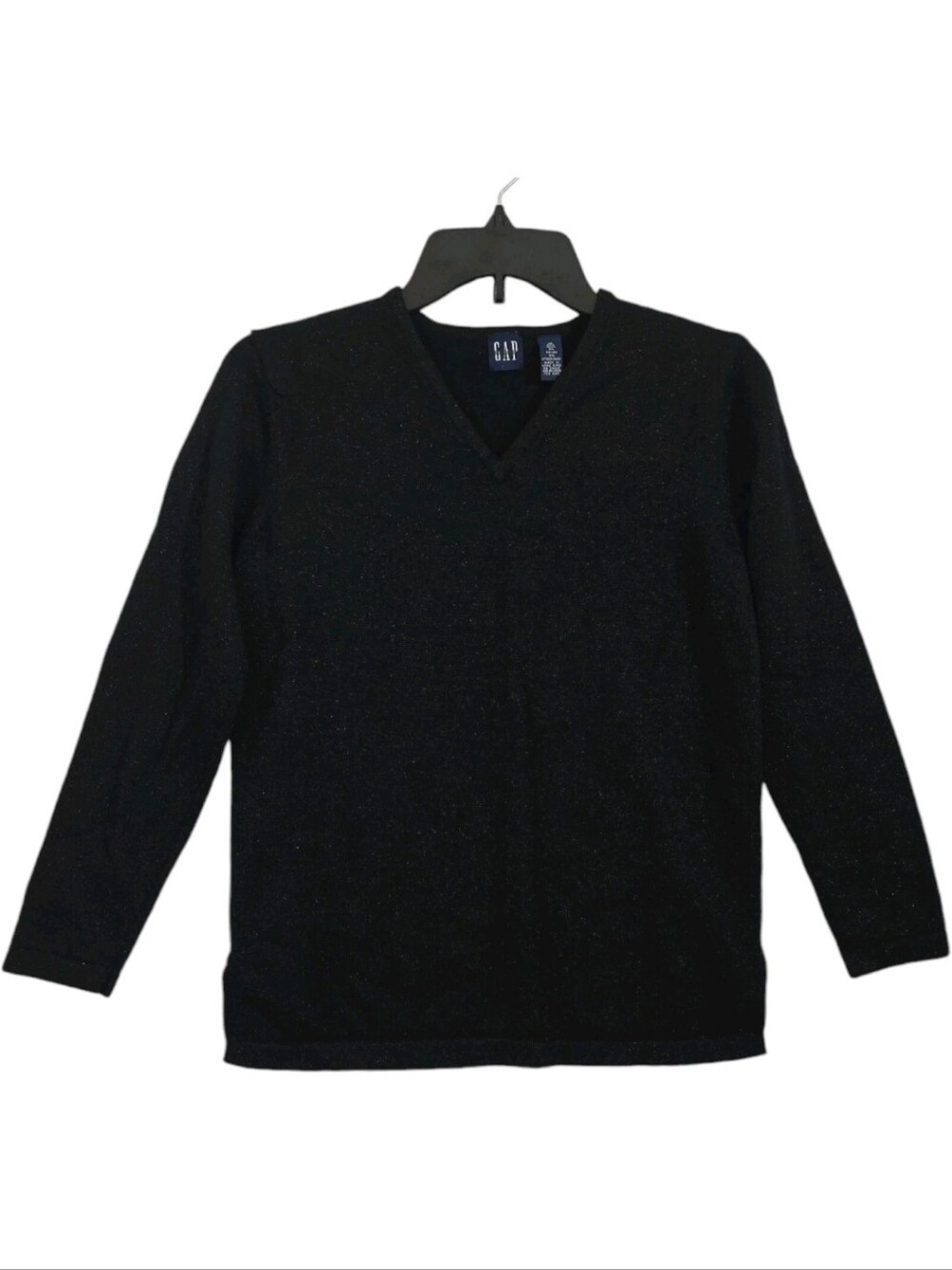 Y2K Black Gap Sweater Top M Silver Sparkle Wool Rayon Long Sleeve Whimsigoth 90s